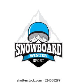 Vector Label Of Snowboard. Logo Of Extreme Witer Sport.