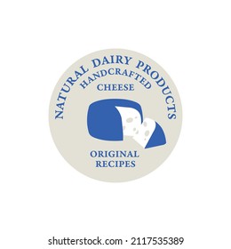 Vector label or sticker, emblem for milk product - cheese. Dairy product symbol