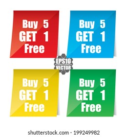 Vector: Label or Sticker For Promotion Buy 5 Get 1 Free Text On Colorful Icon Isolated On White Background.