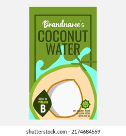 Vector label template for bottled or boxed coconut water product.