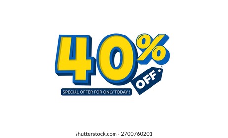 Rótulo de vetor com texto "Oferta especial 40%" em estilo negrito moderno. Perfeito para venda banner, etiqueta de desconto, e design de promoção isolado no fundo branco.