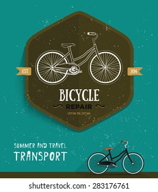 Vector label. Thin line icon for logo, web, mobile, poster, T-shirt. Summer and travel transport bicycle icon. Flat line style. Bicycle, bike logo illustration. Stylish background.