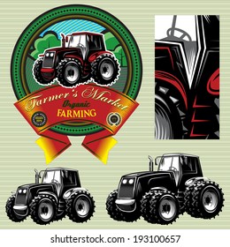 vector label with a tractor for livestock and crop