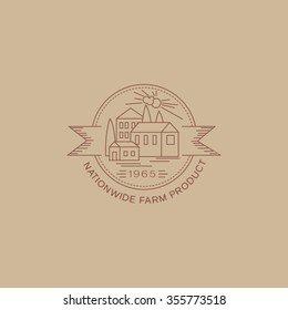 Etiqueta vectorial en el moderno estilo de línea mono distintivo orgánico y natural para productos frescos de granja y envasado de alimentos de emblemas e iconos lineales