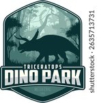 Vector label with tricertops in jungle	