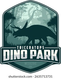 Vector label with tricertops in jungle	