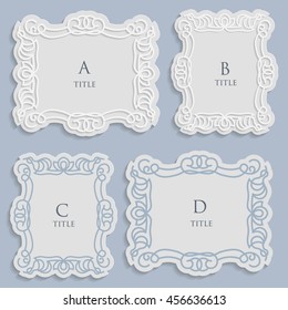 Vector label, vintage frame for an inscription, calligraphic ornament, template to cut paper , space to insert a picture or text, 3D effect.
