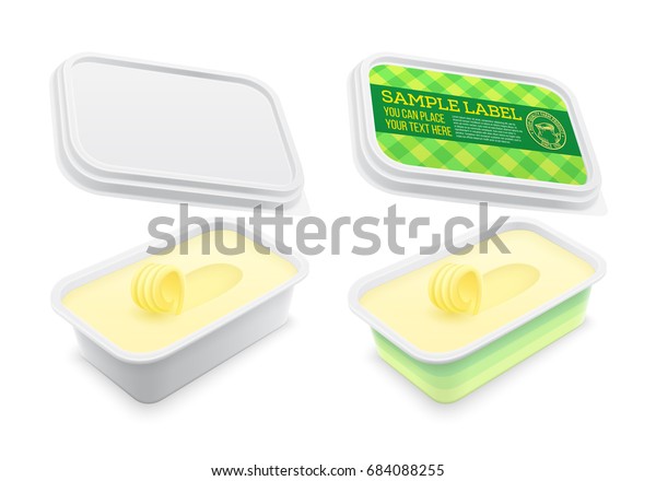 Download Vector Labeled Plastic Square Container Butter Stock Vector (Royalty Free) 684088255