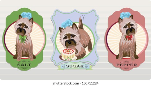 Vector labels with cairn terrier for salt and pepper