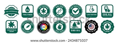 Vector labels for CBD Cannabidiol products. Collection of stickers for medical cannabis product.
