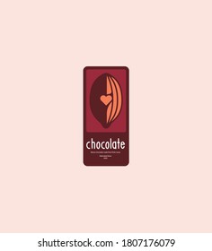 Etiquetas de vectores con granos de cacao y símbolo de amor