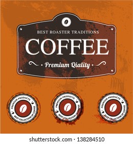 Vector labels with coffee stains