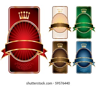 vector labels with crown in five color variations