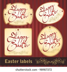 Vector labels with free hand Easter greeting