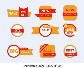 Vector labels isolated on white background. Sale promotion, website stickers, new offer badge collection. Flat badges discount and tags. Best choice tags.  Vector illustration.