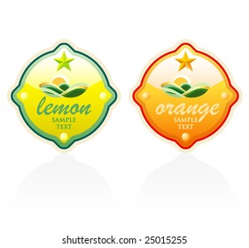 vector labels for products of lemon and orange