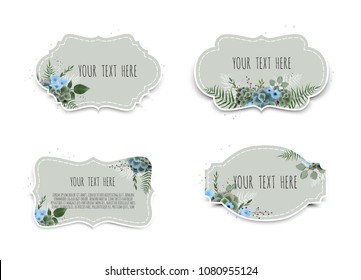 Vector labels set with flowers. Frame border with copy space.