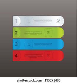 Vector labels with space for your content. Modern design, vector format. Easy to edit. Minimalistic website elements. Four different colors - four steps, choices or levels. Fresh colors.