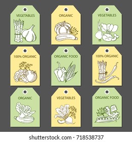 Vector labels with various vegetables and inscriptions