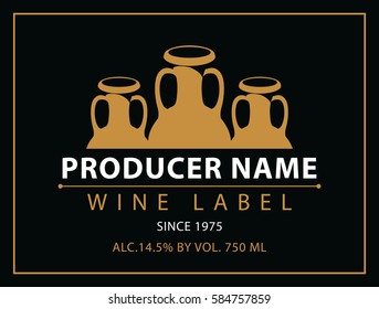 vector labels for wine with crock in black and gold