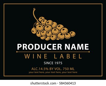 vector labels for wine with grapes in black and gold