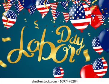 Vector Labor Day greeting or invitation card. National american holiday illustration with USA flag , September 7th, United state of America, 