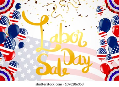 Vector Labor Day greeting or invitation card. National american holiday illustration with USA flag , September 7th, United state of America, 