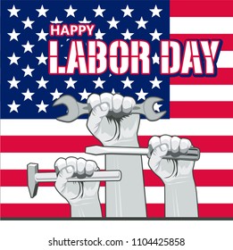 Vector Labor Day greeting or invitation card. National american holiday illustration with USA flag.