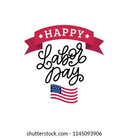 Vector Labor Day greeting or invitation card. National american holiday illustration with USA flag. Festive poster or banner with hand lettering.