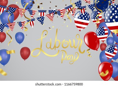 Vector Labor Day greeting or invitation card. National american holiday illustration with USA flag