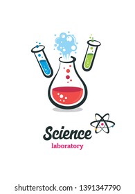 Vector laboratory, chemical, medical test logo, icon. Colorful modern design with bulbs, bottles