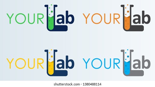 Vector Laboratory Logo Template. Set of abstract color lab logotype. Laboratory, chemical, medical test icon.Colorful modern design with bottle.