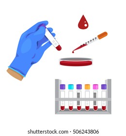 Vector of laboratory to test blood  on white background.