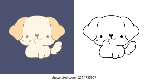 Vector Labrador Retriever Multicolored and Black and White. Beautiful Clip Art Puppy. Cartoon Vector Illustration of Kawaii Pet for Stickers, Prints for Clothes, Baby Shower. 