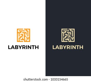 Vector Labyrinth icon. Minimal Maze puzzle design. 