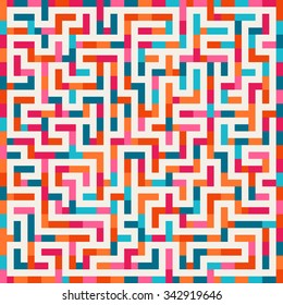 Vector Labyrinth Pink Orange Blue Maze Square on White Abstract  Background