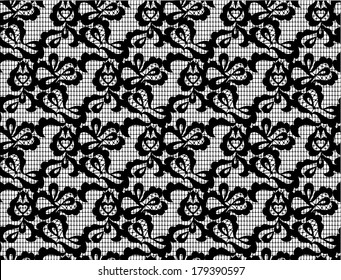 vector Lace black seamless pattern with flowers on white background