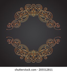Vector lace card in eastern style on dark background. Ornate element for design and place for text. Electric ornamental pattern for wedding invitations, greeting cards. Traditional bright decor.