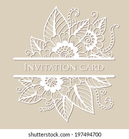 Vector lace card. Flower ornament.