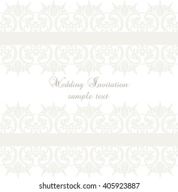 Vector lace crochet card background, wedding invitation or greeting card design with lace handmade doily pattern. Beautiful luxury postcard, ornate page cover, ornamental vector illustration