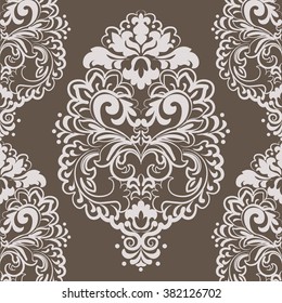 Vector lace floral element in Eastern Imperial style. Ornamental lace pattern for wedding invitations and greeting cards, wallpapers, backgrounds, fabrics, textile. Traditional decor. Fig brown