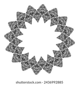 Vector lace frame with crocuses, foliages and place for text. Decorative wreath of monochrome spring flowers and copy space isolated from background. Floral bouquet card for postcard, invitation.