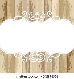 Vector lace frame on wooden background