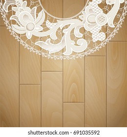 Vector lace frame on wooden background