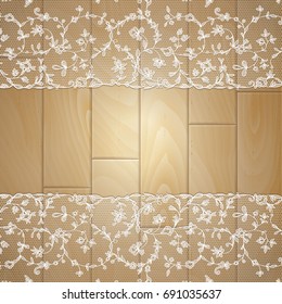 Vector lace frame on wooden background