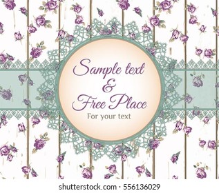 Vector lace frame with text on wooden background