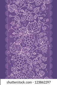 Vector Lace Grape Vines Vertical Seamless Pattern Background Ornament With Hand Drawn Elements