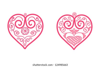 Vector lace hearts in pink outlines
