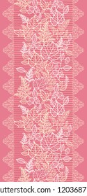 Vector lace leaves elegant vertical seamless pattern ornament background with hand drawn line art floral elements.