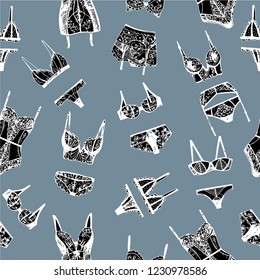 Vector lace lingerie seamless pattern.
Fashion underwear graphic illustration.